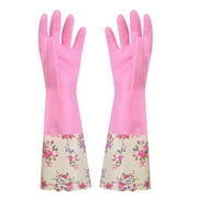 Openpig Rubber Cleaning Gloves, Household Kitchen Dishwashing Gloves with Cotton Flocked Liner, Reusable Non-Slip