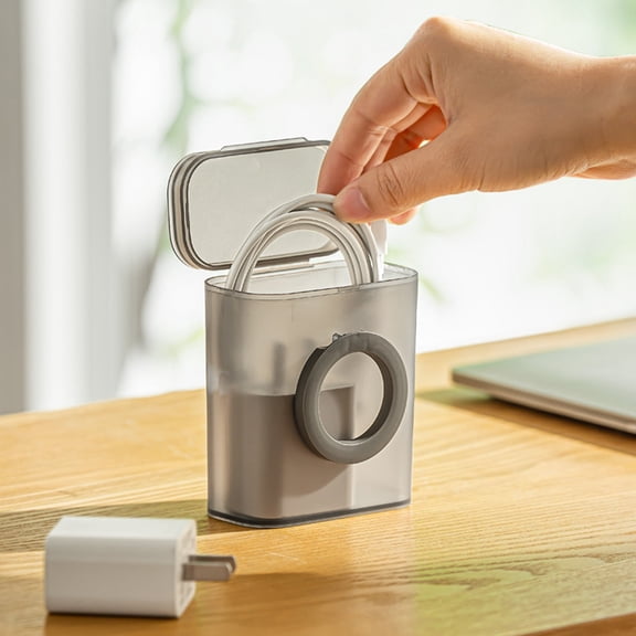 Openpig Small Translucent Organizer Box with Lid and Phone Holder, Travel Storage Carrying Case for Drawer, Cables, Charger, Jewelry, Swab, Lipsticks, Earphones, Keys or Small Items