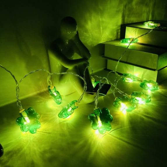 Openpig St Patricks Day Decorations String Lights, 10ft 20LED Shamrocks Lights Battery Operated, Lucky Clover Green Mini Lights for Bedroom Party Feast Green Irish Garden Decoration