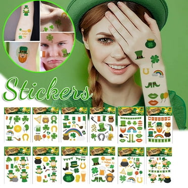 Openpig St Patricks Day Temporary Tattoos, 12 Pcs Shamrock Patterned Tattoos Kit for Kids, Fake Cute Tattoo Stickers Waterproof, Party Favors Stocking Stuffers Gifts for Boys Girls