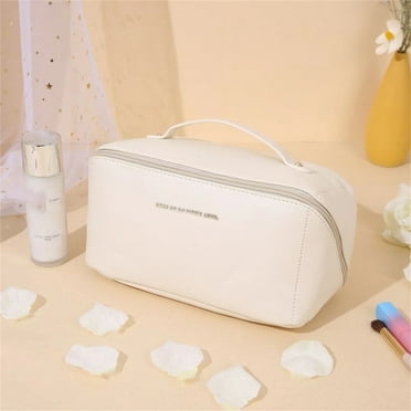 Openpig Travel Makeup Bag, Large Capacity Cosmetic Bags for Women, Waterproof Portable Pouch Open Flat Toiletry Bag Make up Organizer with Divider and Handle