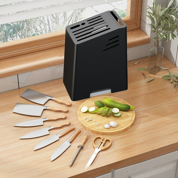 Openpig Universal Knife Holder for Counter Top, Small Empty Knife Block without Knives - Holds 9 Knives with Removable Drip Tray, Ideal Kitchen Knife Storage