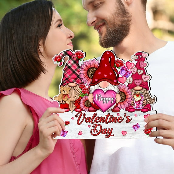 Openpig Valentine's Day Door Gnome Sign Home Front Door Decor Hanging Wooden Wall Porch for Indoor Outdoor Decor