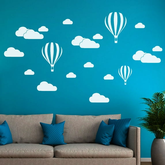 Openpig White Clouds & Hot Air Balloons Nursery Kids Childs Room Vinyl Wall Art Sticker Baby Wall Decals Removable Waterproof Wallpaper