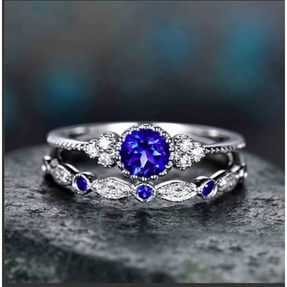 Openpig Women's Ring Zircon, Blue Zircon, Sea Blue Zircon Ring, Handmade Women's Ring, Women's Christmas Gift Sizes 8