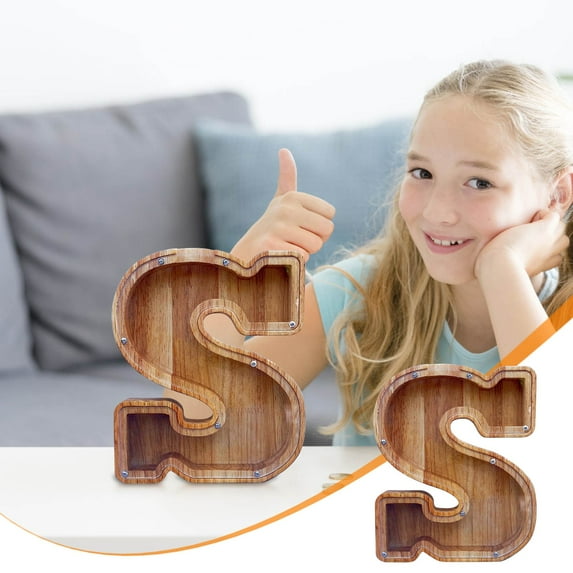 Openpig Wooden Letter Piggy Bank for Kids Boys Girls Large 26 Alphabet Money Bank Personalized Transparent Saving Coin Bank, Perfect Birthday Gift for kids Adults and Home Decoration