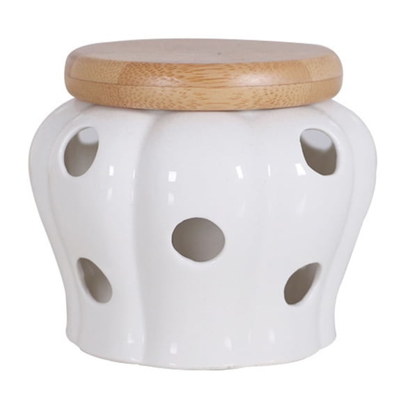 Openwork Ceramic Garlic Keeper with Lid for Kitchen Ginger, Candy Food Containers