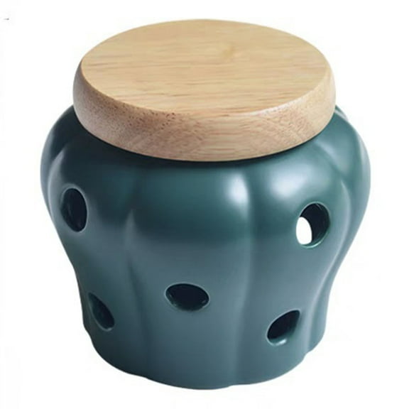 Openwork Ceramic Garlic Keeper with Lid for Kitchen Ginger, Candy Food Containers