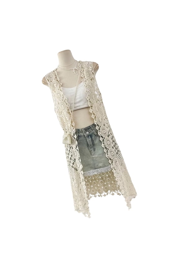 Openwork Cotton Blend Mesh Cardigan Casual Lightweight Shirt Sleeveless Tank For Outdoor Travel And Gym