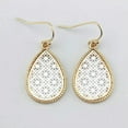 thumbnail image 1 of Openwork Gold Filigree Hollow Brass Oval Shape Clover Floral Teardrop Earrings, 1 of 9