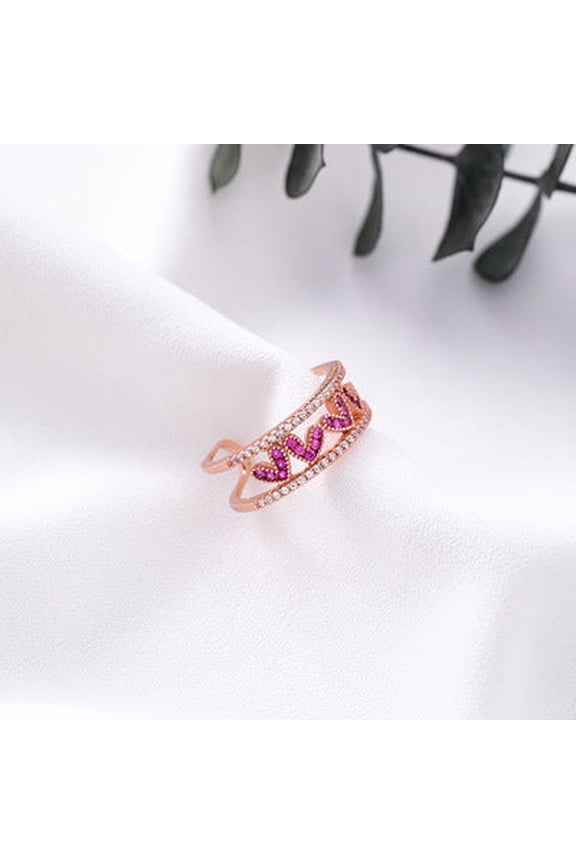 Openwork Heart Ring Alloy With Adjustable Band Inlay Gemstones Rose Gold Or Silver Korean Style Jewelry Design