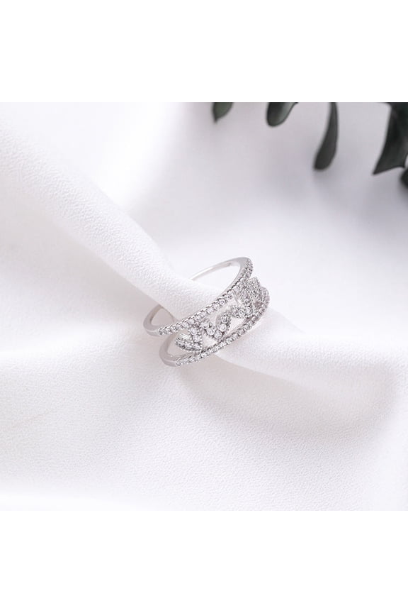 Openwork Heart Ring Alloy With Adjustable Band Inlay Gemstones Rose Gold Or Silver Korean Style Jewelry Design