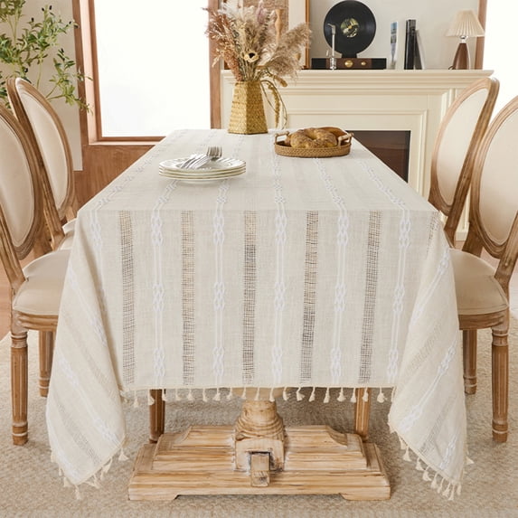 Openwork Jacquard Tablecloth with Elegant Tassels and Embroidery, Premium Polyester Dining Cover – Stylish Restaurant Home Table Decoration for Dinner Parties Holidays Family Gatherings
