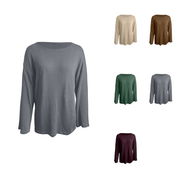 Openwork Knit Pullover Sweater for Women, Long Sleeve Boat Neck Loose Fit Casual Top, Solid Soft Yarn Autumn Comfortable Versatile