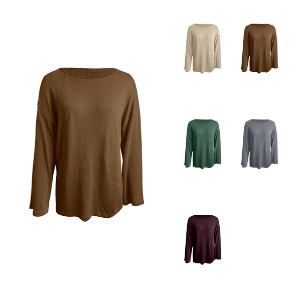 Openwork Knit Pullover Sweater for Women, Long Sleeve Boat Neck Loose Fit Casual Top, Solid Soft Yarn Autumn Comfortable Versatile