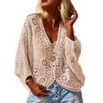 thumbnail image 1 of Openwork V Neck Cotton Blend Kimono Top Lightweight Airy Cover Up For Travel Or Music Festivals, 1 of 8