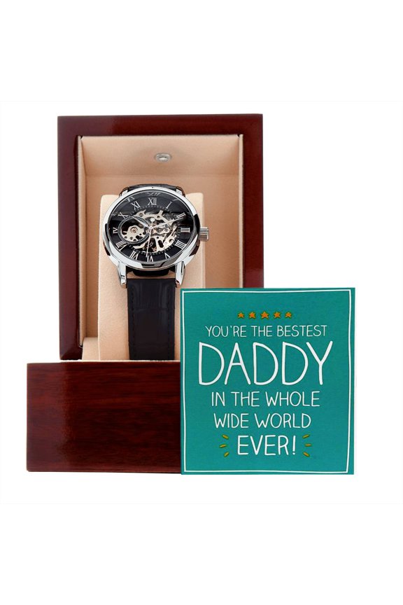 Openwork Watch for Daddy - You're the Bestest Daddy In the Whole Wide World Ever - Men's Openwork Watch - Mahogany Gift Box