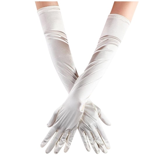 Opera Gloves Long Satin Elbow Length 1920S Bridal Dance Gloves Women's 14 Colors Beige by Duoif