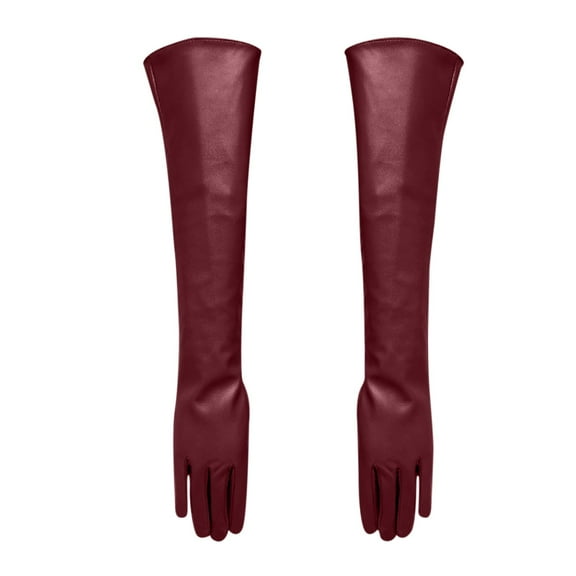 Opera Gloves, Yigetop Long Leather Gloves for Women 50Cm Over Imitation Leather Pu Flat Fashion Arm Cover Leather Gloves for Women Red2 S