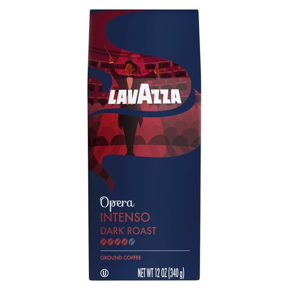 Opera Intenso Ground Coffee 12oz Bag, Dark Roast, Bold and Balanced Taste, Intensity 4/5, Arabica and Robusta, Ideal for Drip Brewers, (Pack of 1) - Package May Vary