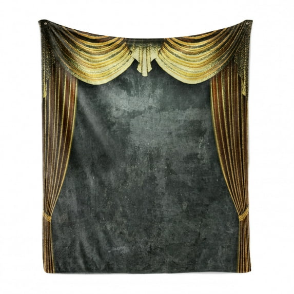 Opera Soft Flannel Fleece Throw Blanket, Vintage Grunge Theater Stage Classical Design Illustration Medieval Baroque Print, Cozy Plush for Indoor and Outdoor Use, 70" x 90", Grey Yellow, by Ambesonne