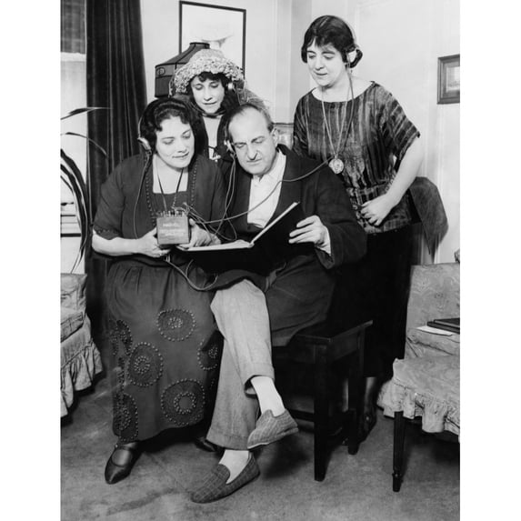 Opera Stars Read Score Of Tosca While Listening To The Opera Via Radio Headphones. Left To Right Alice Gentle History