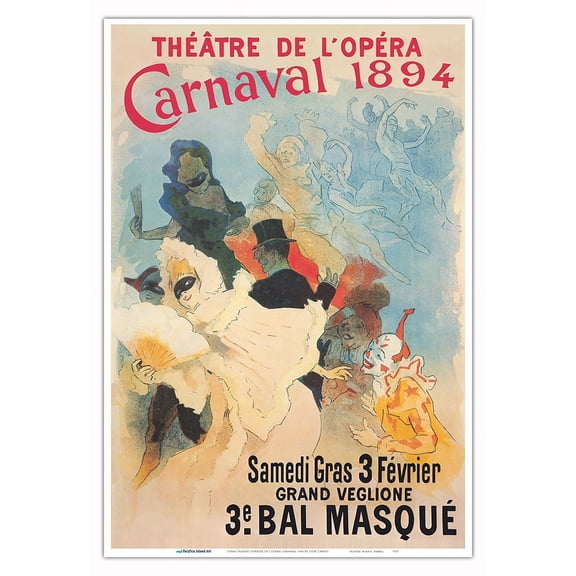 Opera Theater (Théâtre de l'Opéra) Carnaval 1894 - Vintage Carnival Poster by Jules Chéret - Master Art Print (Unframed) 13in x 19in