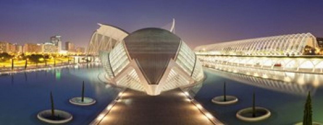 Opera house lit up at night Ciutat De Les Arts I Les Ciencies Valencia Spain Canvas Art - Panoramic Images (15 x 6)