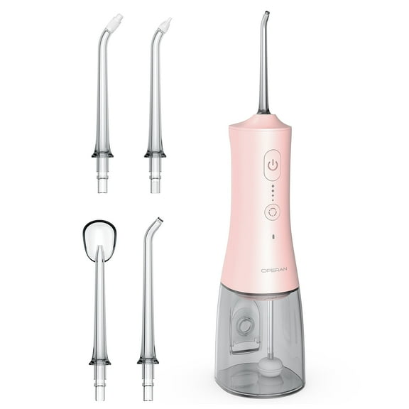 Operan Cordless Water Flosser, Portable Rechargeable Oral Irrigator with 4 Modes, 4 Jet Tips, IPX7 Waterproof, Pink