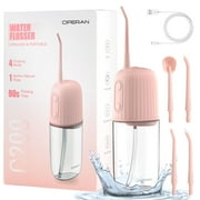 Operan Wireless Water Flosser, Portable Electric Water Dental Flossers, Oral Irrigator with 4 Nozzles, 4 Modes, 200 ml, IPX7 Waterproof, Rechargeable for Teeth Cleaning, for Family and Travel, Pink