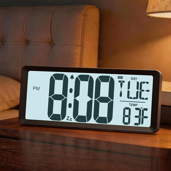 Operated Clock with Backlight, 14.2" large Digital Wall Clock for Classroom,LCD Digital Wall Clocks Large Display with Date,Week,,Temp DST for Living Room,Office,Bedroom,Garage