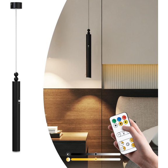 Operated Pendant Light, Chandelier with Remote Control, Rechargeable Light Fixture with 4000mAh , 3 Color Dimmable, No Wiring, Idea for Bedroom Kitchen