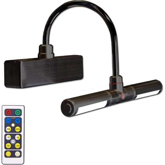 Operated LED Picture Light with Remote, Rotatable Light Heads of 3 Lighting Modes, Dimmable Display Lamp with Timer for Painting Photo Portrait Art, 8.8", Black