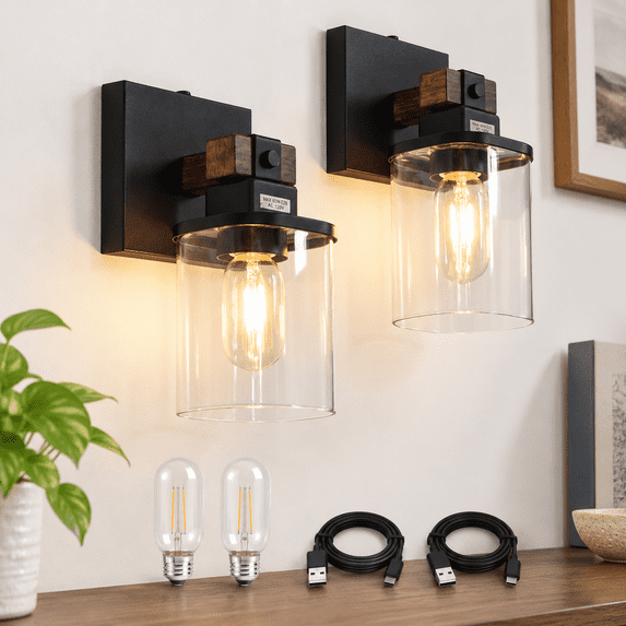 Operated Wall Sconce 2-pack Farmhouse Sconces Set Of Two Rechargeable ...