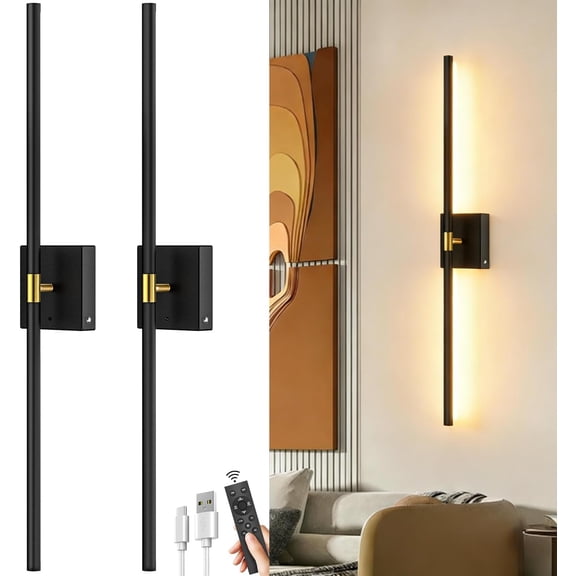 Operated Wall Sconces Set of 2: 10000mAh Rechargeable  Wall Lights, 360? Rotatable  Wall Lamp, 4CCT Dimmable LED Wall Lighting for Bedroom Living Room Hallway, 31.7in