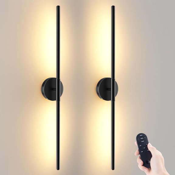 Operated Wall Sconces Set of 2, 360?Rotation  Rechargeable Wall Lights: Dimmable Detachable Wall Lamp with Remote Control, 3000K-6000K Infinite Dimming Wall Sconce 27.6 Inch