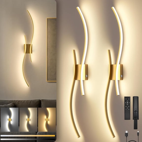 Operated Wall Sconces Set of Two, 10000mAh Rechargeable Modern Wall Lights with Remote Control, Dimmable LED Cordless Lighting for Living Room, Bedroom, Hallway, 31.5 Inch, 3CCT