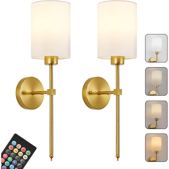 Operated Wall Sconces Set of Two, Rechargeable Wall Light With Remote Control, Dimmable,  Light/Warm White/ White//RGB, Timer,for Living Room,Bedroom,Entryway,
