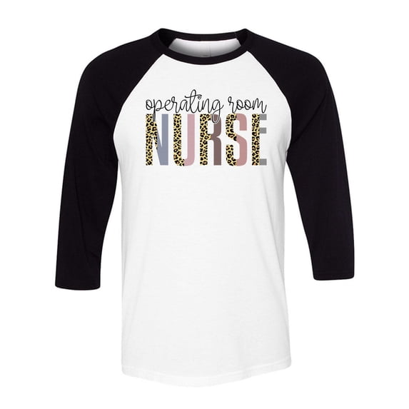 Operating Room Nurse Leopard Print Three-Quarter Raglan Sleeve Baseball Shirt Unisex Large White/Black