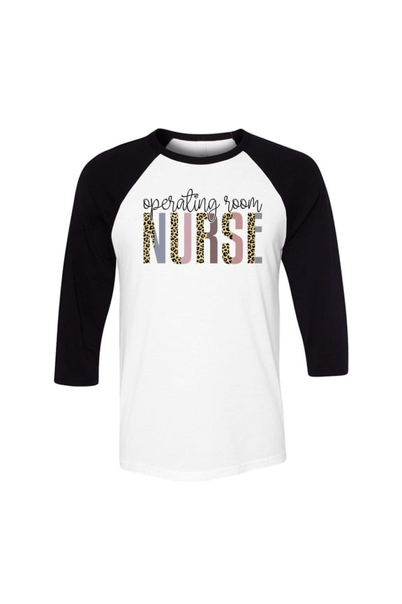 Operating Room Nurse Leopard Print Three-Quarter Raglan Sleeve Baseball Shirt Unisex Large White/Black