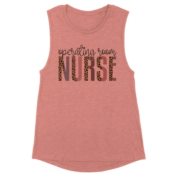 Operating Room Nurse Leopard Print Women's Muscle Tank Large Desert Pink