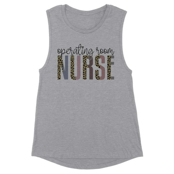 Operating Room Nurse Leopard Print Women's Muscle Tank X-Large Heather Grey