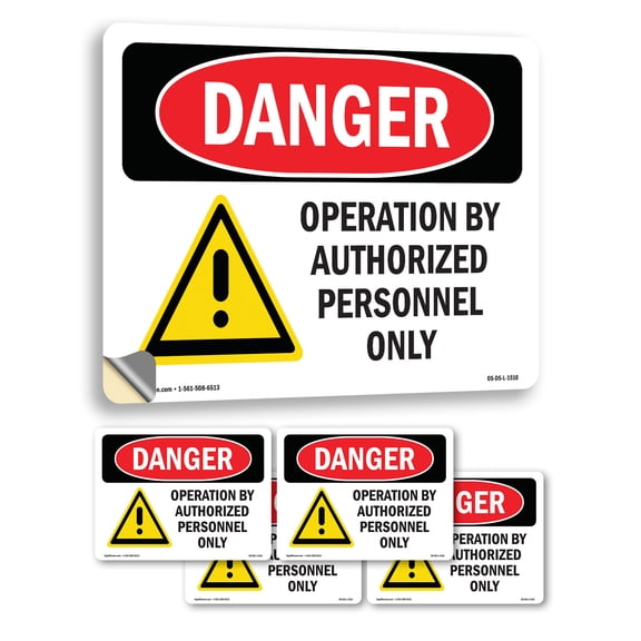 Operation By Authorized Personnel Only OSHA Danger Vinyl Decal Label 5 Inch x 3.5 Inch - 5 Pack