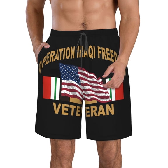 Operation Iraqi Freedom Men's Hawaiian Beach Shorts Elastic Waist Drawstring Lightweight Summer Casual Shorts with Pocket L