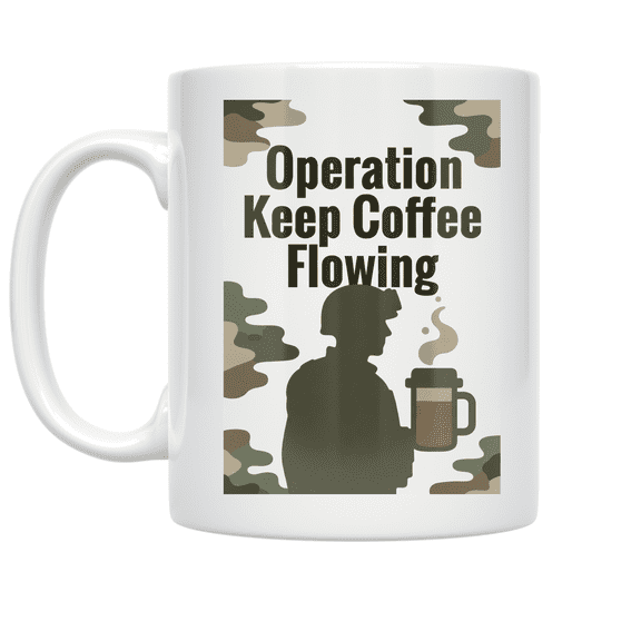 Operation Keep Coffee Flowing - Military Coffee Humor Enthusiast - 11 oz Ceramic Coffee Mug