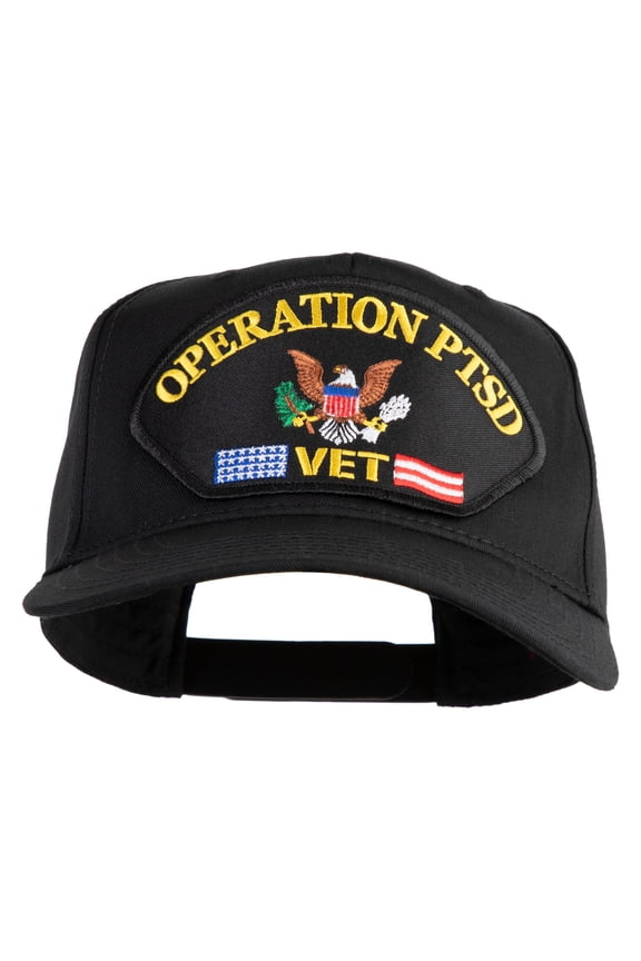 Operation PTSD Vet Patched Solid Cotton Twill 5 Panel Prostyle Snap Cap - Black OSFM