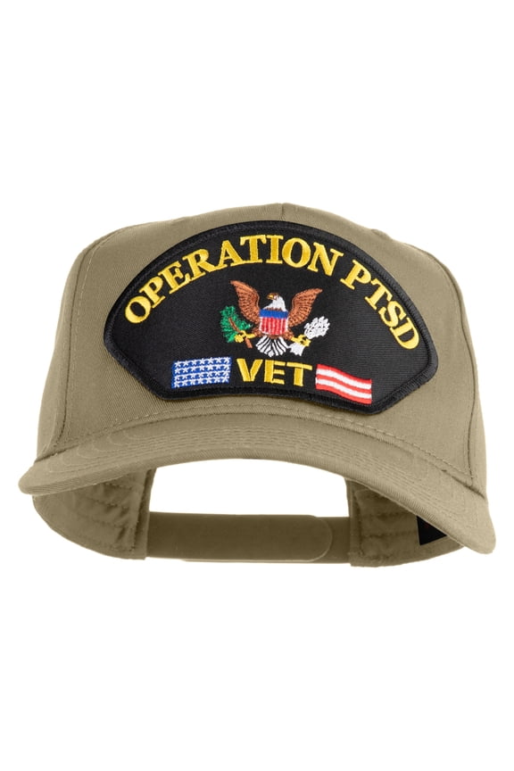 Operation PTSD Vet Patched Solid Cotton Twill 5 Panel Prostyle Snap Cap - Khaki OSFM