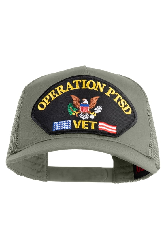 Operation PTSD Vet Patched Solid Cotton Twill 5 panel Mesh Back Cap - Grey OSFM