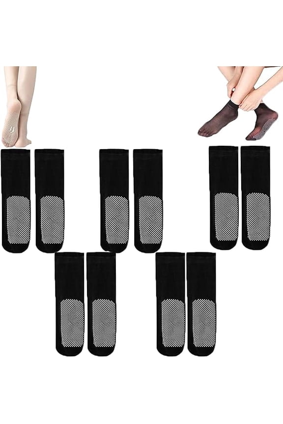 Operationaln Invisible, Slip-resistant Crystal Silk Socks, BareBlend Socks,Non-slip and Invisible Crystal Silk Sock(Black-5pairs)