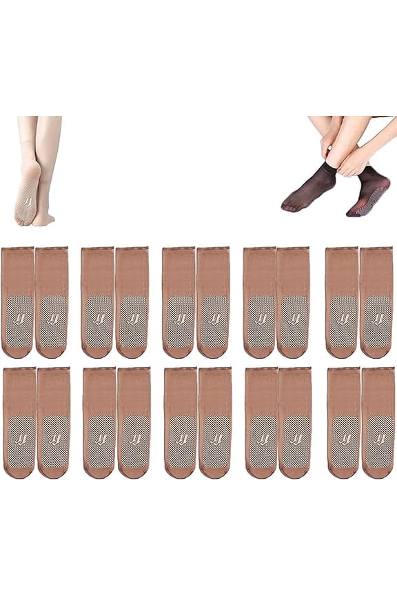 Operationaln Invisible, Slip-resistant Crystal Silk Socks, BareBlend Socks,Non-slip and Invisible Crystal Silk Sock(Brown-10pairs)